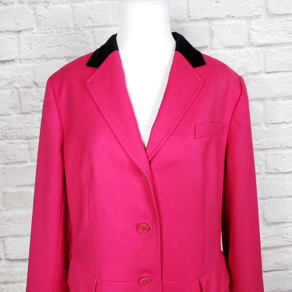 Talbots Pink Stretch Wool Blazer Jacket Black Collar Back Vent Career Size 16 - Picture 2 of 14